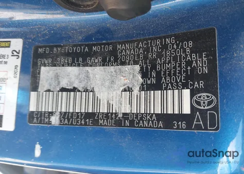 2009 Toyota Corolla S из США, поврежденный, VIN 2T1BU40E79C040501